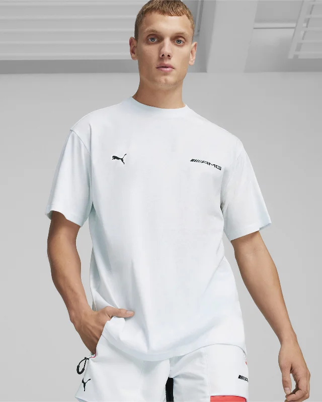 Men's two - tone stripe polo shirts with a preppy styleMens Puma AMG Statement AOP Tee White Men's two - tone stripe polo shirts with a preppy styleMens Puma AMG Statement AOP Tee White