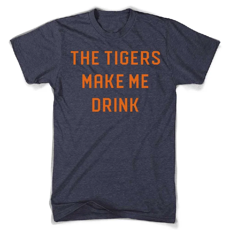 Men's mock - neck t - shirts with a modern and sleek styleMens Tigers Make Me Drink T-shirt (Heather Navy) Men's mock - neck t - shirts with a modern and sleek styleMens Tigers Make Me Drink T-shirt (Heather Navy)