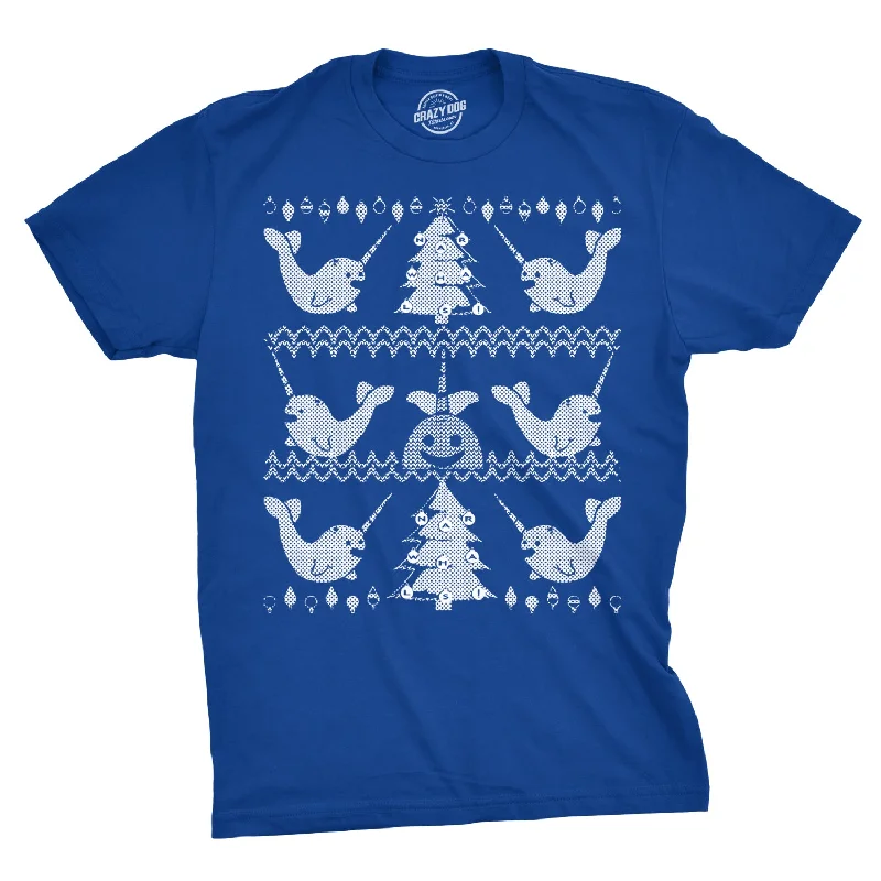 Men's thermal t - shirts with a high - neck design for cold weatherNarwhal Ugly Christmas Sweater Men's T Shirt Men's thermal t - shirts with a high - neck design for cold weatherNarwhal Ugly Christmas Sweater Men's T Shirt