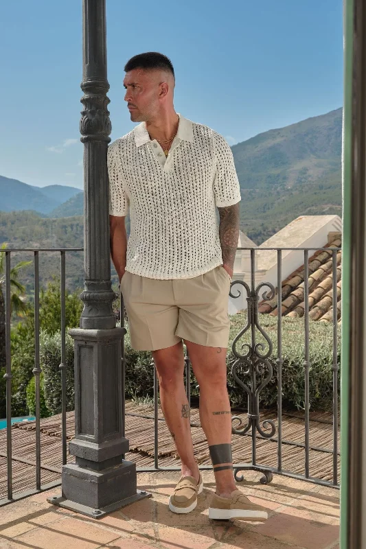 Men's vintage - inspired retro polo shirts with unique patternsOff White Crochet Polo Men's vintage - inspired retro polo shirts with unique patternsOff White Crochet Polo