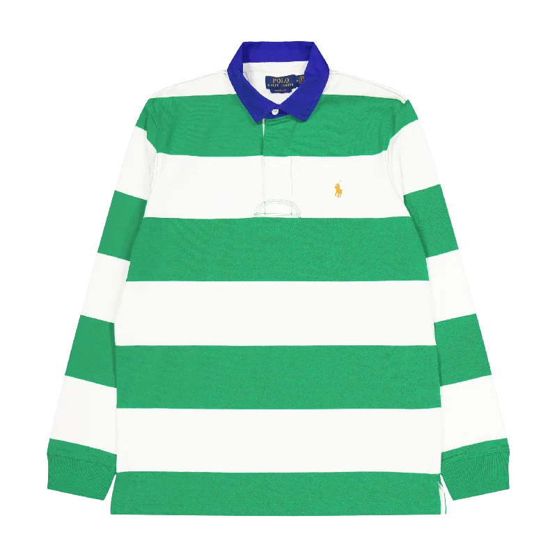 Men's formal - style silk blend polo shirts for special occasionsClassic Fit Striped Jersey Rugby Shirt Stem / White Men's formal - style silk blend polo shirts for special occasionsClassic Fit Striped Jersey Rugby Shirt Stem / White