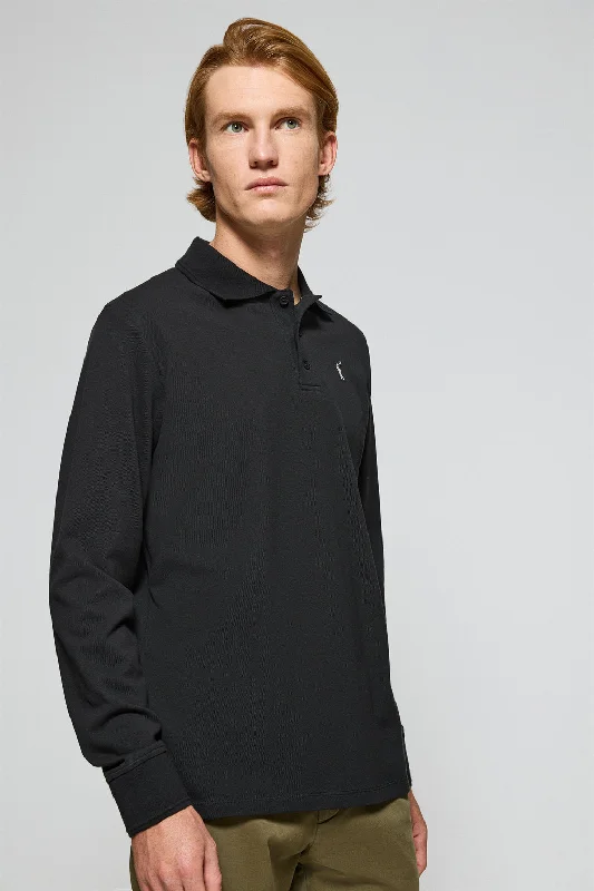 Men's breathable cotton blend polo shirts for summer outingsPolo de manga larga de tres botones en negro con logo Rigby Go Men's breathable cotton blend polo shirts for summer outingsPolo de manga larga de tres botones en negro con logo Rigby Go