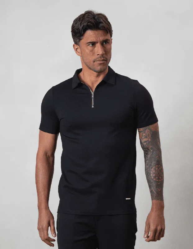 Men's antimicrobial polo shirts for odor - free daily wearPremium Zip POLO BLACK