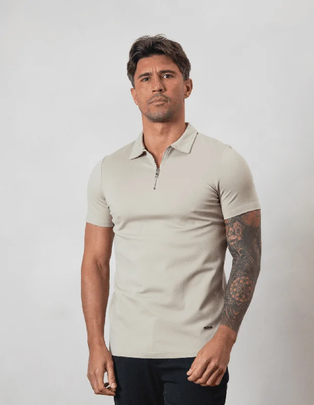 Men's vintage - inspired retro polo shirts with unique patternsPremium Zip POLO TAUPE Men's vintage - inspired retro polo shirts with unique patternsPremium Zip POLO TAUPE