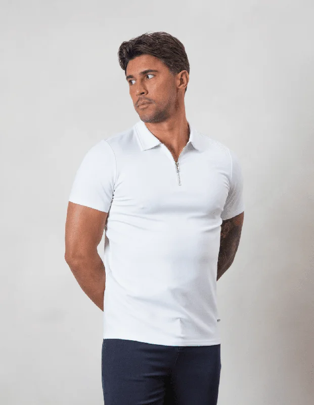 Men's ribbed cuffs and hem polo shirts for a textured lookPremium Zip POLO WHITE