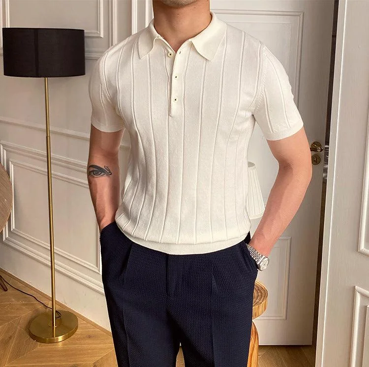 Men's slim fit short sleeve polo shirts with contrast collarsRibbed Cotton Polo T-shirt Men's slim fit short sleeve polo shirts with contrast collarsRibbed Cotton Polo T-shirt
