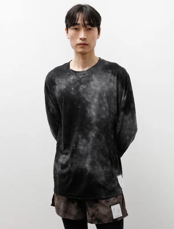 Men's thermal t - shirts with a high - neck design for cold weatherMerino Cloud Long Tee Batik Black Men's thermal t - shirts with a high - neck design for cold weatherMerino Cloud Long Tee Batik Black