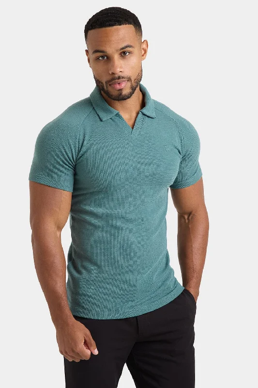 Men's high - collar polo shirts with a modern twistTextured Open Collar Polo Shirt in Kale Men's high - collar polo shirts with a modern twistTextured Open Collar Polo Shirt in Kale