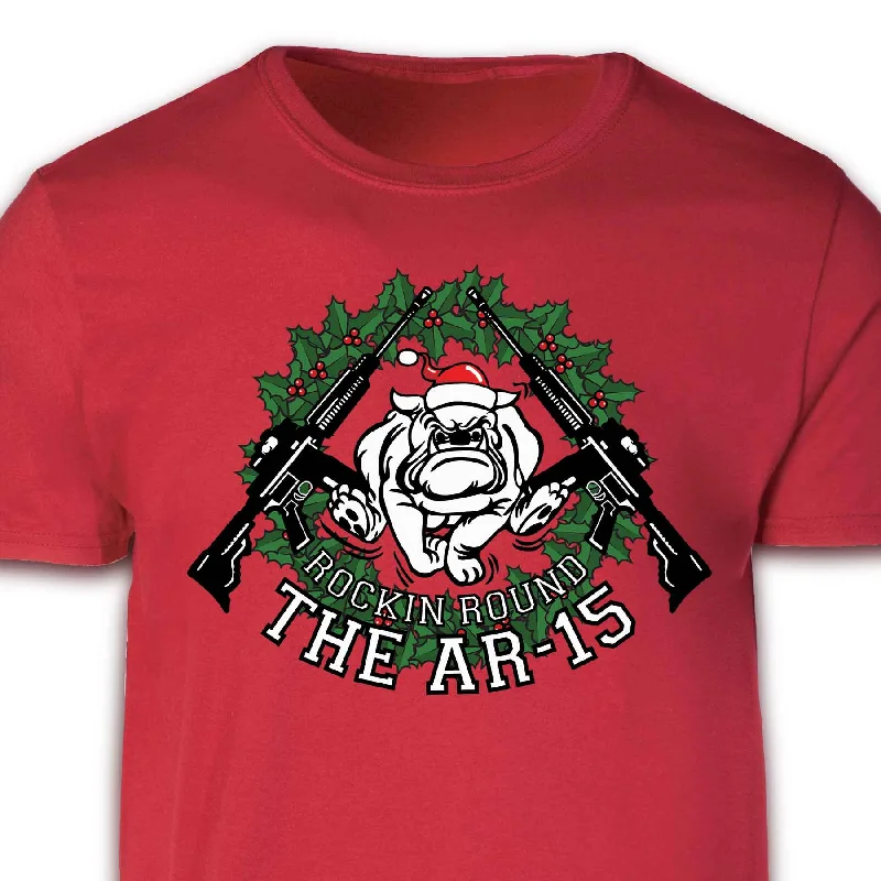 Men's printed Hawaiian t - shirts for tropical vacationsMarine Mascot Rockin' Around the AR-15 Holiday T-shirt Men's printed Hawaiian t - shirts for tropical vacationsMarine Mascot Rockin' Around the AR-15 Holiday T-shirt
