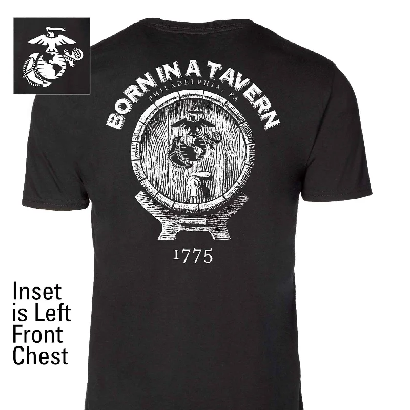 Men's moisture - wicking athletic t - shirts for intense workoutsBorn In A Tavern Back With Left Chest T-shirt Men's moisture - wicking athletic t - shirts for intense workoutsBorn In A Tavern Back With Left Chest T-shirt