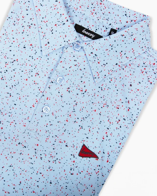 Men's quick - dry polo shirts for water sports activitiesThe USA Splatter Light Blue Polo Men's quick - dry polo shirts for water sports activitiesThe USA Splatter Light Blue Polo