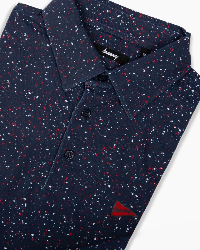 Men's slim fit short sleeve polo shirts with contrast collarsThe USA Splatter Navy Polo Men's slim fit short sleeve polo shirts with contrast collarsThe USA Splatter Navy Polo