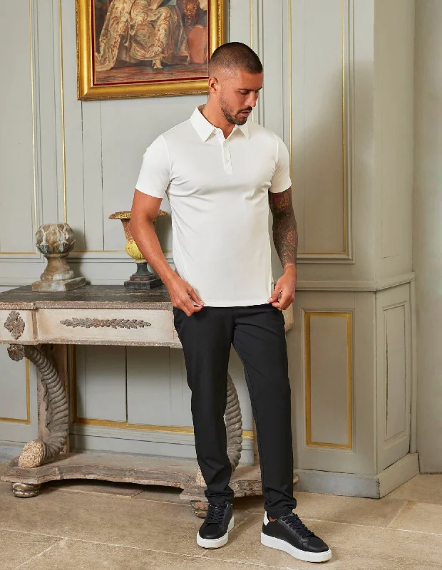 Men's slim fit short sleeve polo shirts with contrast collarsWhite Mercerised S/S Polo Men's slim fit short sleeve polo shirts with contrast collarsWhite Mercerised S/S Polo