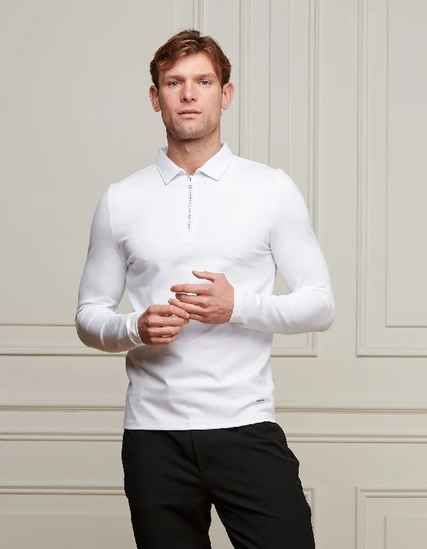 Men's antimicrobial polo shirts for odor - free daily wearWhite Premium L/S Zip Polo Men's antimicrobial polo shirts for odor - free daily wearWhite Premium L/S Zip Polo