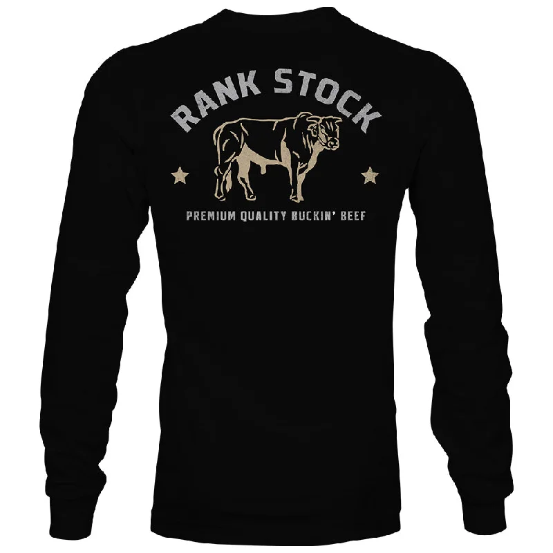 Men's mock - neck t - shirts with a modern and sleek style"Charbray" Long Sleeve T-shirt Black w/Tan & White Logo Men's mock - neck t - shirts with a modern and sleek style"Charbray" Long Sleeve T-shirt Black w/Tan & White Logo