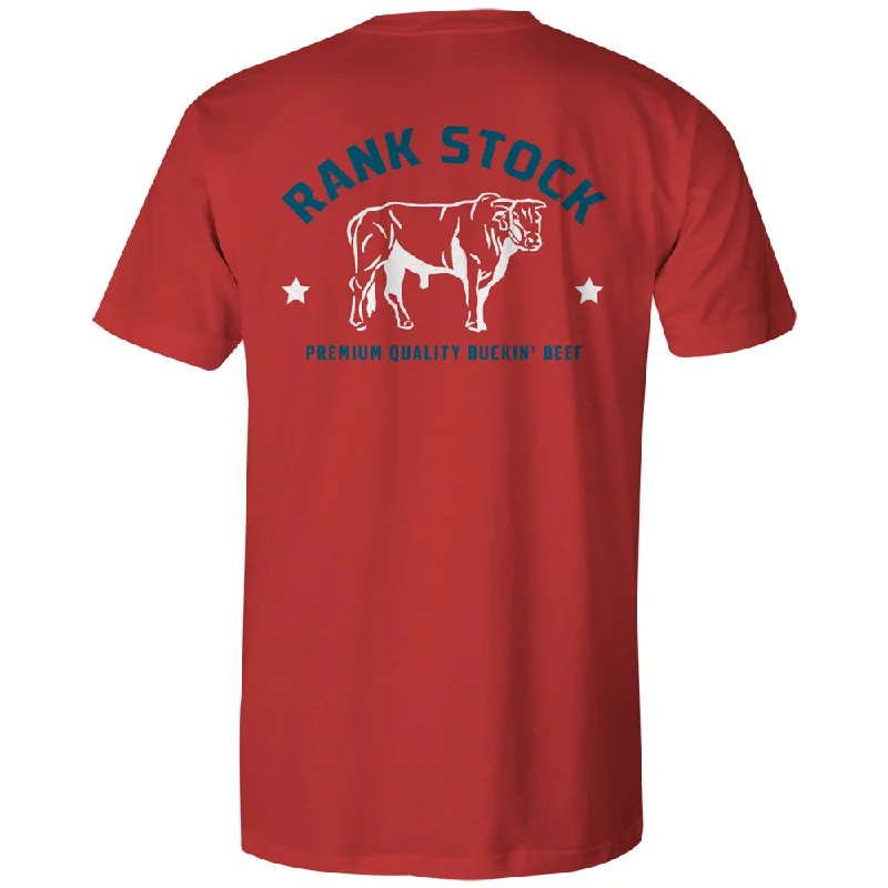 Men's tie - dye t - shirts with a bohemian style"Charbray" Red w/White/Blue Rank Stock Logo T-shirt Men's tie - dye t - shirts with a bohemian style"Charbray" Red w/White/Blue Rank Stock Logo T-shirt