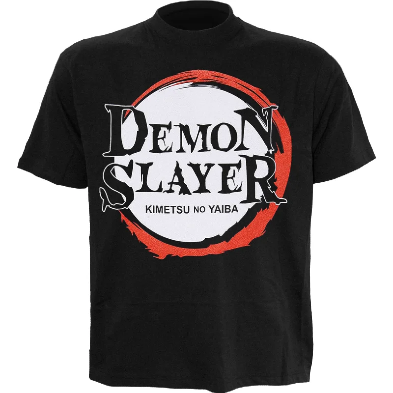 Men's organic cotton crew - neck t - shirts for everyday comfortDEMON SLAYER – LOGO - Front Print T-Shirt Black Men's organic cotton crew - neck t - shirts for everyday comfortDEMON SLAYER – LOGO - Front Print T-Shirt Black