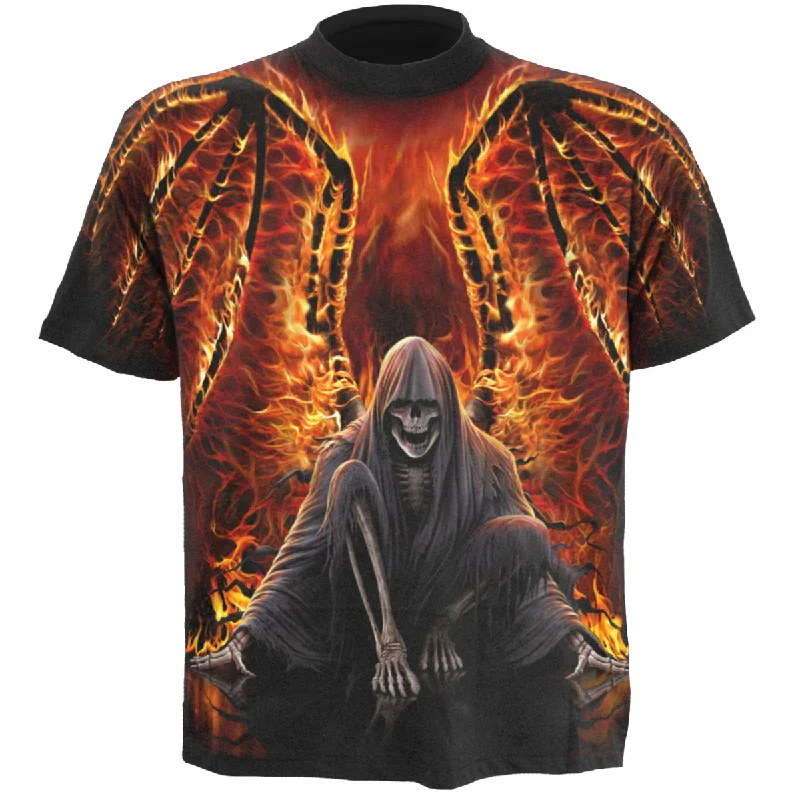 Men's thermal t - shirts with a high - neck design for cold weatherFLAMING DEATH - Allover T-Shirt Black