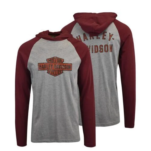 Men's distressed denim - look t - shirts with a rugged appealBranded Men's T-Shirt Red Beauty Oil Can Bar & Shield Hooded L/S (S37) Men's distressed denim - look t - shirts with a rugged appealBranded Men's T-Shirt Red Beauty Oil Can Bar & Shield Hooded L/S (S37)