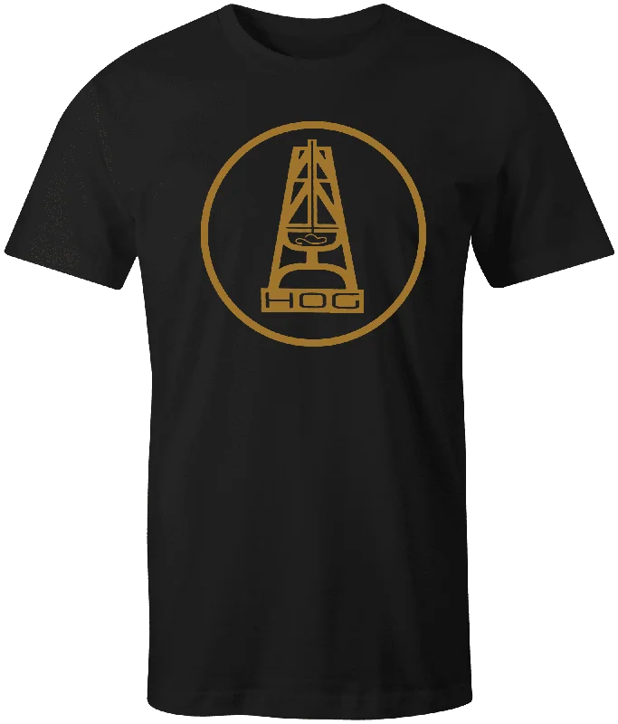 Men's moisture - wicking athletic t - shirts for intense workouts"HOG" Black w/Mustard Oil Gear Logo Men's moisture - wicking athletic t - shirts for intense workouts"HOG" Black w/Mustard Oil Gear Logo