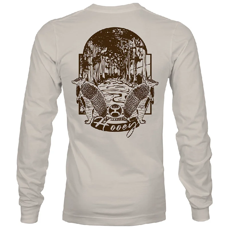 Men's smart - casual checkered t - shirts for semi - formal occasions"Hooey Roots" Long Sleeve T-shirt Cream w/Brown Logo Men's smart - casual checkered t - shirts for semi - formal occasions"Hooey Roots" Long Sleeve T-shirt Cream w/Brown Logo