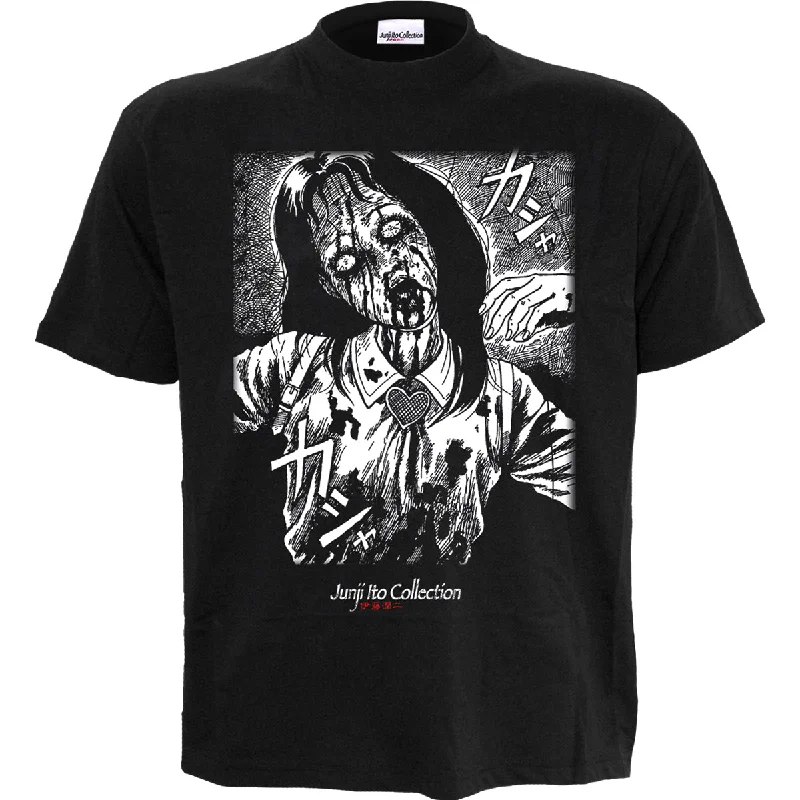 Men's mock - neck t - shirts with a modern and sleek styleJUNJI-ITO - BLEEDING - Front Print T-Shirt Black Men's mock - neck t - shirts with a modern and sleek styleJUNJI-ITO - BLEEDING - Front Print T-Shirt Black