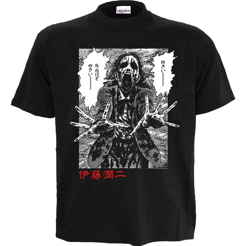 Men's distressed denim - look t - shirts with a rugged appealJUNJI ITO - GHOUL - Front Print T-Shirt Black Men's distressed denim - look t - shirts with a rugged appealJUNJI ITO - GHOUL - Front Print T-Shirt Black