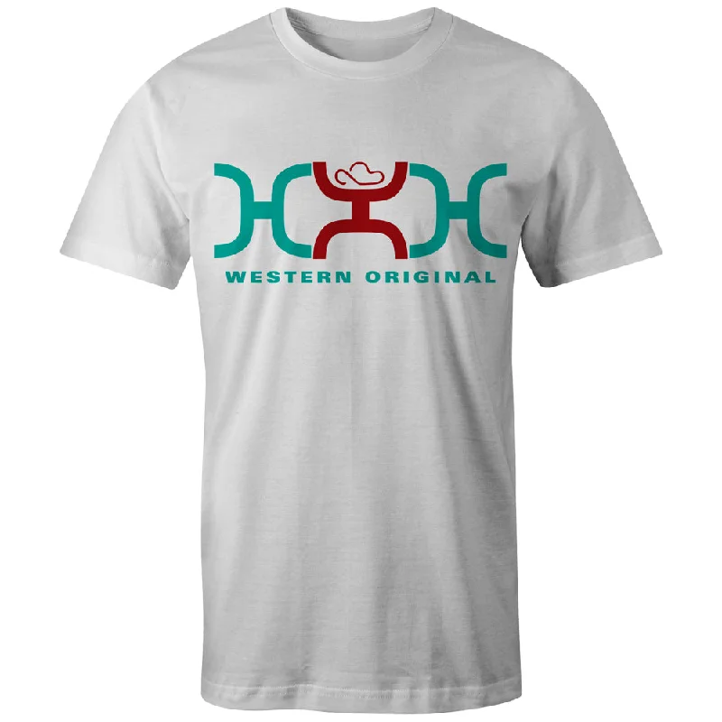 Men's long - sleeve henley t - shirts with button - down plackets"Loop" White w/Turquoise /Red Logo T-shirt Men's long - sleeve henley t - shirts with button - down plackets"Loop" White w/Turquoise /Red Logo T-shirt