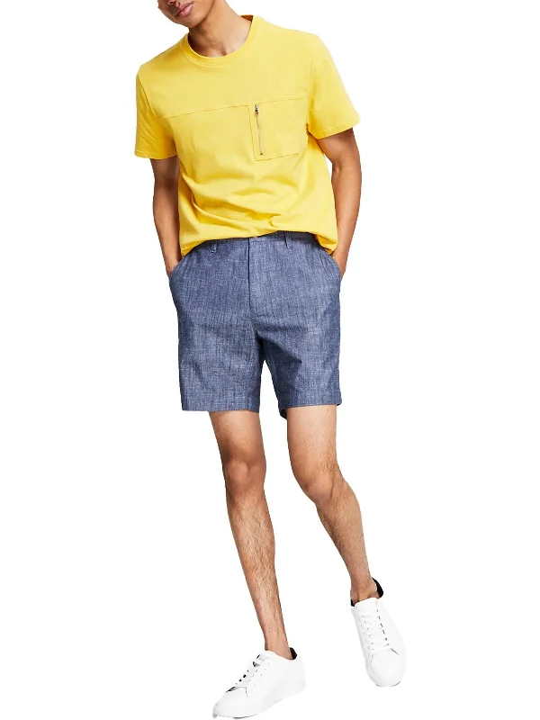Men's plaid pattern wool blend shorts for a preppy fall styleMens Chambray 7" Inseam Flat Front Men's plaid pattern wool blend shorts for a preppy fall styleMens Chambray 7" Inseam Flat Front
