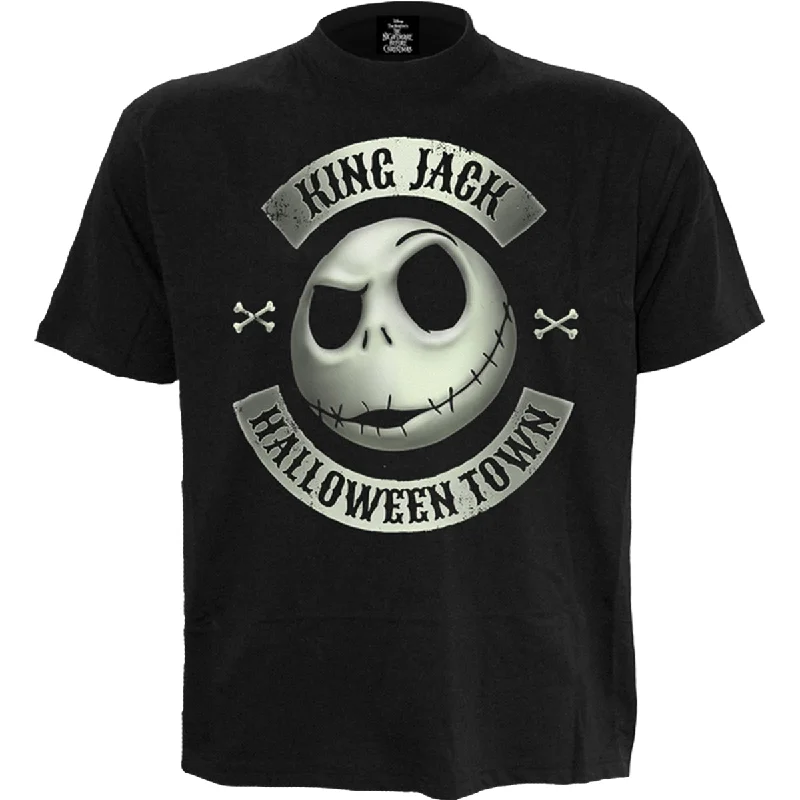 Men's ribbed t - shirts with a textured finish for added styleNIGHTMARE BEFORE XMAS -JACK CREST (GLOW) - Front Print T-Shirt Black