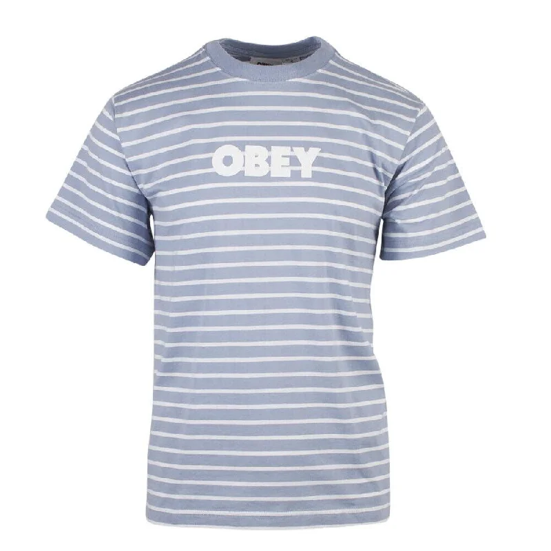 Men's v - neck muscle t - shirts for a body - building aestheticOBEY Men's Periwinkle White Stripe Bold Classic S/S T-Shirt Men's v - neck muscle t - shirts for a body - building aestheticOBEY Men's Periwinkle White Stripe Bold Classic S/S T-Shirt