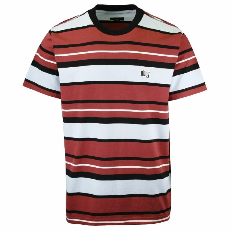 Men's slim - fit graphic t - shirts with vintage rock band printsOBEY Men's Red Light Blue Classic Striped S/S T-Shirt (S04C) Men's slim - fit graphic t - shirts with vintage rock band printsOBEY Men's Red Light Blue Classic Striped S/S T-Shirt (S04C)