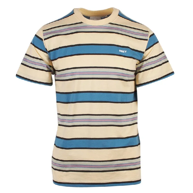 Men's long - sleeve henley t - shirts with button - down placketsOBEY Men's Yellow Blue Black Green Purple Striped S/S T-Shirt Men's long - sleeve henley t - shirts with button - down placketsOBEY Men's Yellow Blue Black Green Purple Striped S/S T-Shirt