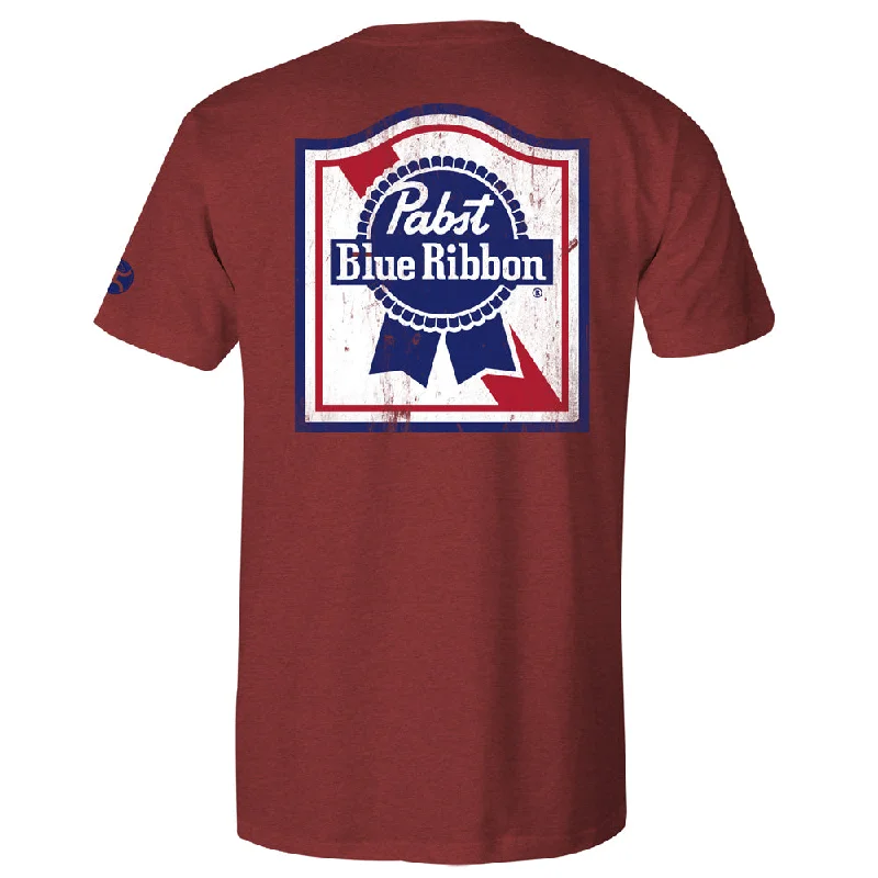 Men's printed Hawaiian t - shirts for tropical vacations"Pabst Blue Ribbon" Crimson w/Blue T-shirt Men's printed Hawaiian t - shirts for tropical vacations"Pabst Blue Ribbon" Crimson w/Blue T-shirt