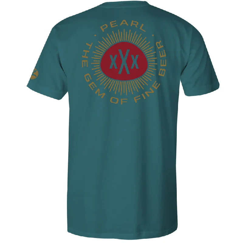 Men's thermal t - shirts with a high - neck design for cold weather"Pearl" Teal Heather w/Red & Mustard T-shirt Men's thermal t - shirts with a high - neck design for cold weather"Pearl" Teal Heather w/Red & Mustard T-shirt