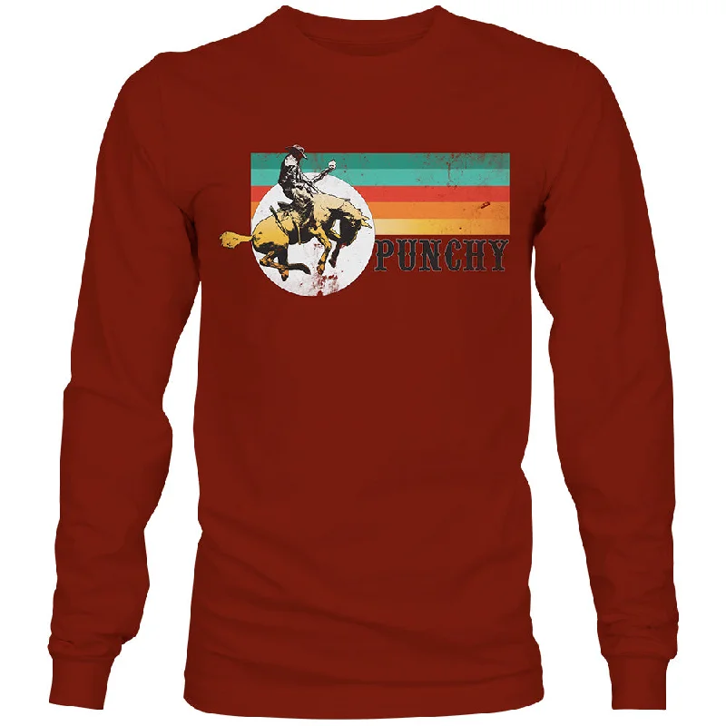 Men's organic cotton crew - neck t - shirts for everyday comfort"Punchy" Long Sleeve T-shirt Crimson w/Serape & Black Logo Men's organic cotton crew - neck t - shirts for everyday comfort"Punchy" Long Sleeve T-shirt Crimson w/Serape & Black Logo