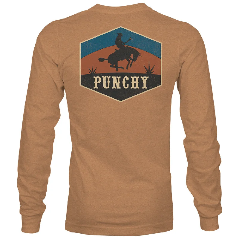Men's polo t - shirts with a contrast collar for a preppy look"Ranchero" Long Sleeve T-shirt Sienna Heather w/Orange & Blue Logo Men's polo t - shirts with a contrast collar for a preppy look"Ranchero" Long Sleeve T-shirt Sienna Heather w/Orange & Blue Logo