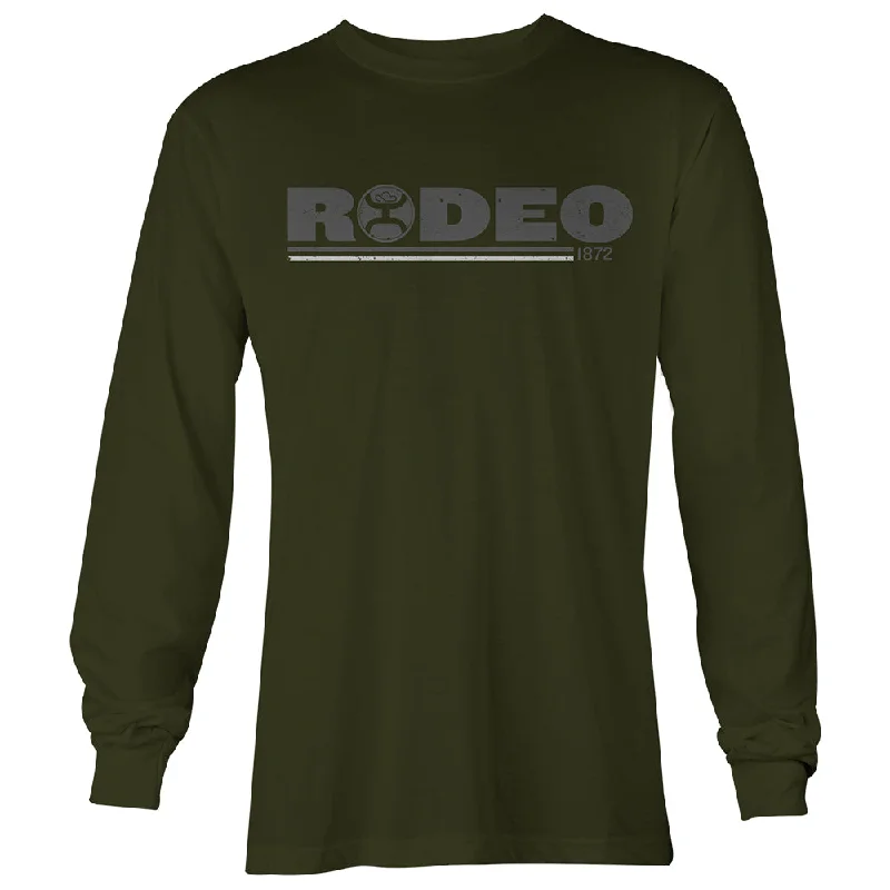 Men's smart - casual checkered t - shirts for semi - formal occasions"Rodeo" Olive Long Sleeve with Grey / White Logo Men's smart - casual checkered t - shirts for semi - formal occasions"Rodeo" Olive Long Sleeve with Grey / White Logo