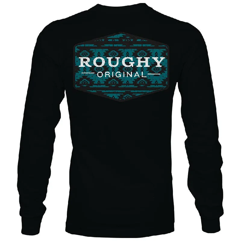Men's v - neck muscle t - shirts for a body - building aesthetic"Roughy Tribe" Black w/Blue Aztec Print Logo Men's v - neck muscle t - shirts for a body - building aesthetic"Roughy Tribe" Black w/Blue Aztec Print Logo