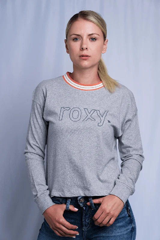 Men's short - sleeve linen t - shirts for summer beach outingsRoxy Women's Heather Grey Orange Crew Neck L/S T-Shirt (S01) Men's short - sleeve linen t - shirts for summer beach outingsRoxy Women's Heather Grey Orange Crew Neck L/S T-Shirt (S01)