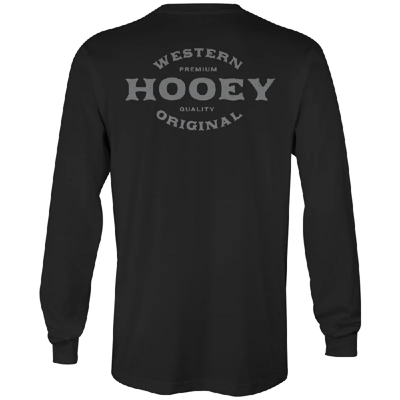 Men's thermal t - shirts with a high - neck design for cold weather"Saloon" Black Long Sleeve Shirt with Grey Logo on Back Men's thermal t - shirts with a high - neck design for cold weather"Saloon" Black Long Sleeve Shirt with Grey Logo on Back