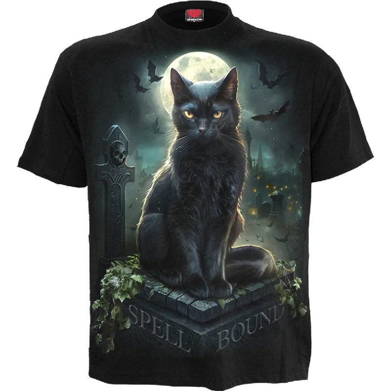 Men's slim - fit graphic t - shirts with vintage rock band printsSPELL BOUND - Front Print T-Shirt Black