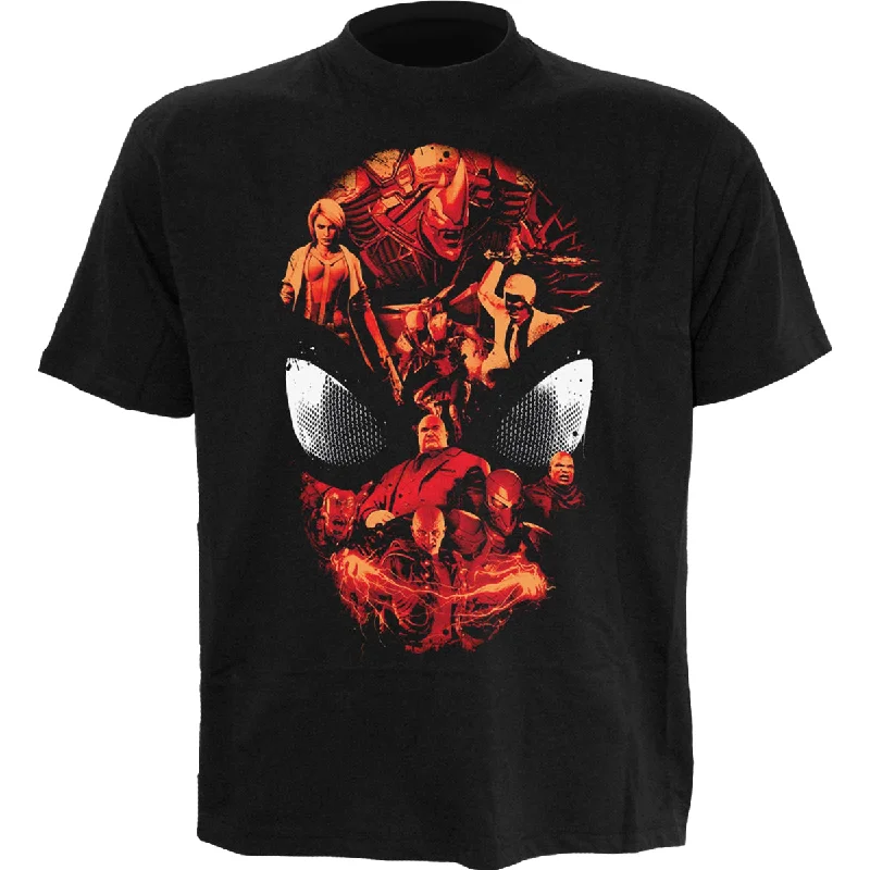 Men's smart - casual checkered t - shirts for semi - formal occasionsSPIDER-MAN VIDEO GAME - CHARACTER ROSTER - Front Print T-Shirt Black