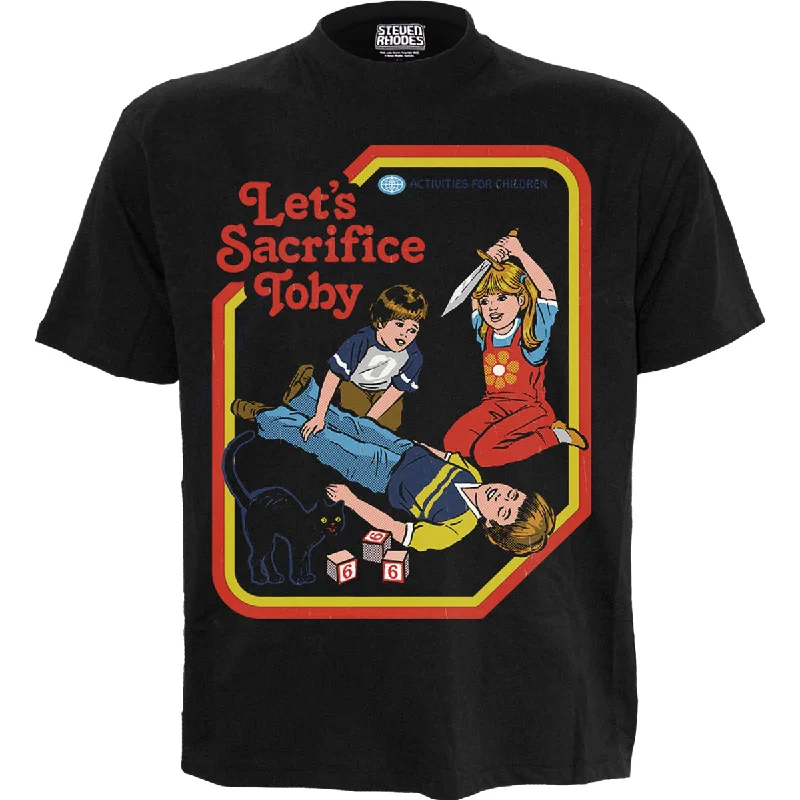 Men's moisture - wicking athletic t - shirts for intense workoutsSTEVEN RHODES - LETS SACRIFICE TOBY - Front Print T-Shirt Black Men's moisture - wicking athletic t - shirts for intense workoutsSTEVEN RHODES - LETS SACRIFICE TOBY - Front Print T-Shirt Black