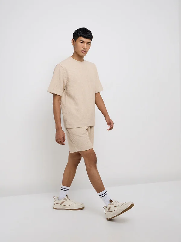 Men's button - fly denim work shorts for durability on the jobStudiofit Beige Knit-Textured Relaxed-Fit Mid-Rise Shorts Men's button - fly denim work shorts for durability on the jobStudiofit Beige Knit-Textured Relaxed-Fit Mid-Rise Shorts