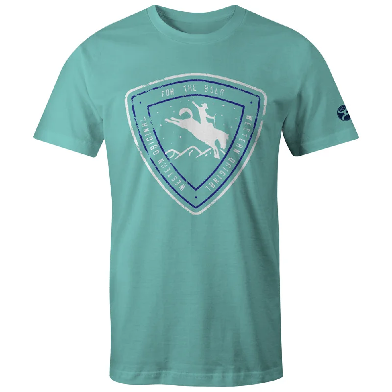 Men's distressed denim - look t - shirts with a rugged appeal"Summit" Turquoise w/Navy/White Logo T-shirt Men's distressed denim - look t - shirts with a rugged appeal"Summit" Turquoise w/Navy/White Logo T-shirt