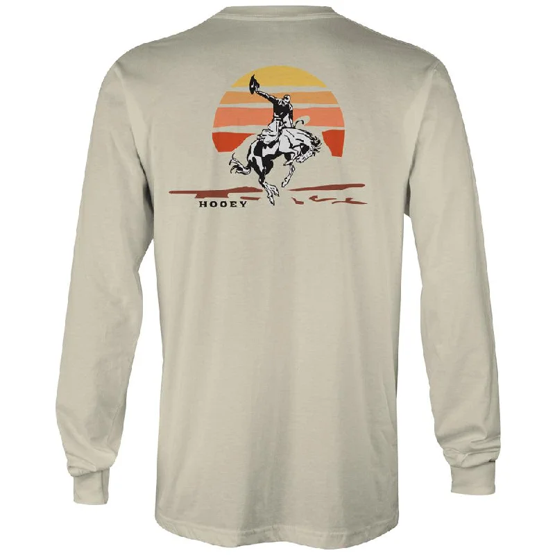Men's printed Hawaiian t - shirts for tropical vacations"Sunset Bronc" Cream Long Sleeve Tee Shirt Men's printed Hawaiian t - shirts for tropical vacations"Sunset Bronc" Cream Long Sleeve Tee Shirt