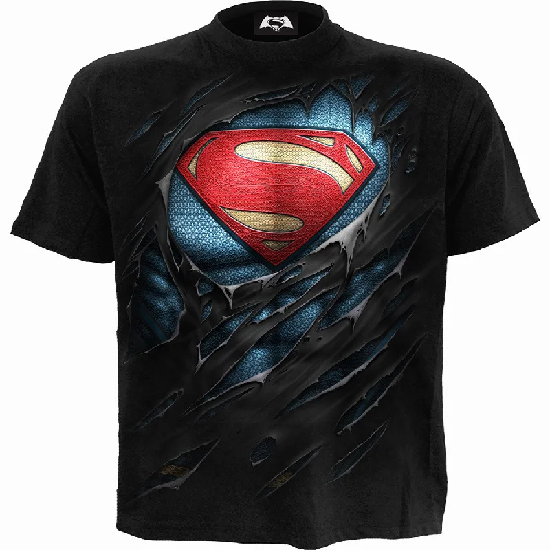 Men's long - sleeve henley t - shirts with button - down placketsSUPERMAN - RIPPED - T-Shirt Black Men's long - sleeve henley t - shirts with button - down placketsSUPERMAN - RIPPED - T-Shirt Black