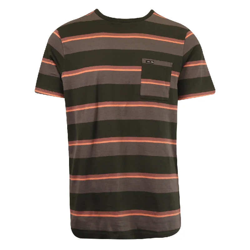 Men's organic cotton crew - neck t - shirts for everyday comfortVolcom Men's T-Shirt Black Coral Grey Striped S/S Pocket Tee (S40) Men's organic cotton crew - neck t - shirts for everyday comfortVolcom Men's T-Shirt Black Coral Grey Striped S/S Pocket Tee (S40)