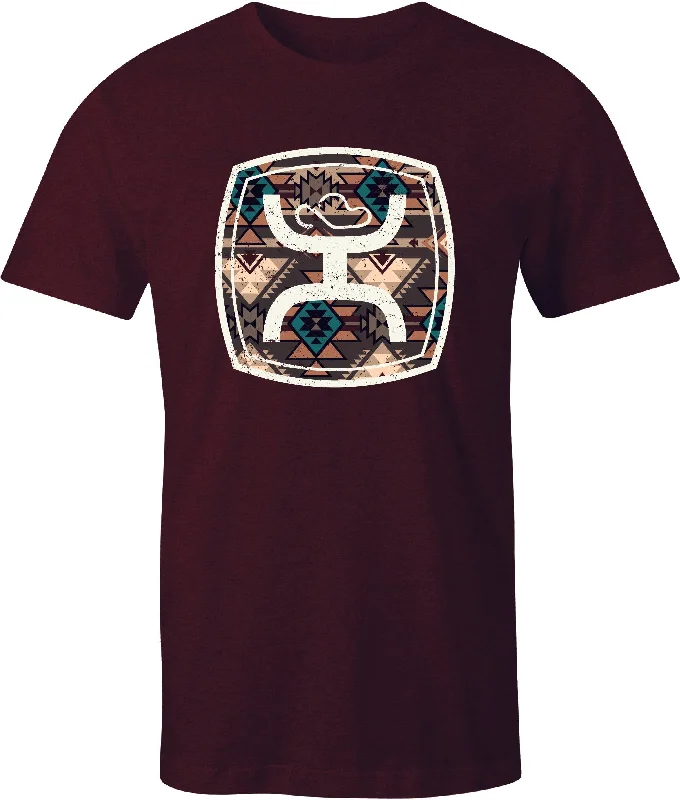 Men's organic cotton crew - neck t - shirts for everyday comfort"Zenith" Cranberry w/Aztec Pattern/White Hooey Logo Men's organic cotton crew - neck t - shirts for everyday comfort"Zenith" Cranberry w/Aztec Pattern/White Hooey Logo